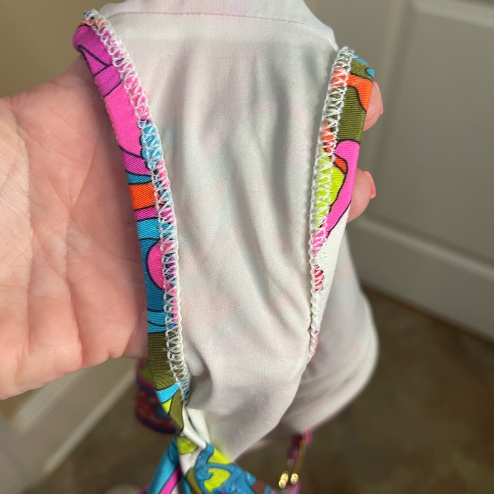 Trina Turk Fuji Flowers Vibrant Pink Tankini Bikini Gold Rings Size 10 - Picture 15 of 16
